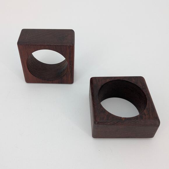 Wood Napkin Rings Set of 8 Faceted Geometric Solid VTG MCM Dinner Table Decor - Picture 4 of 9